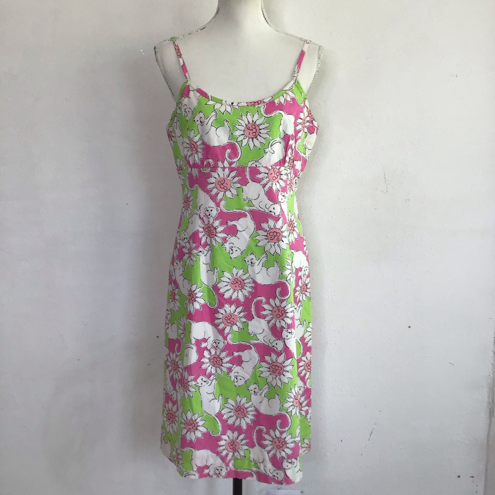Lilly Pulitzer The French Fried Elegant Pink Green Cheetah Floral Slip Dress 12